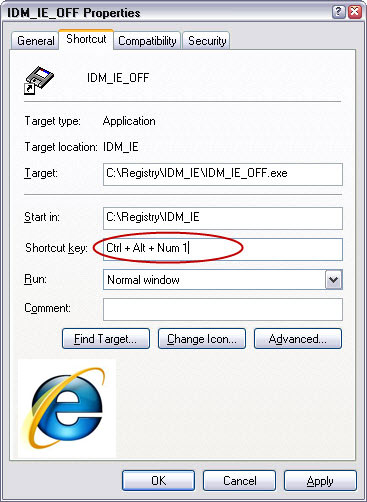 กำหนดค่าคีย์ลัด เพื่อปิดใช้งาน IDM